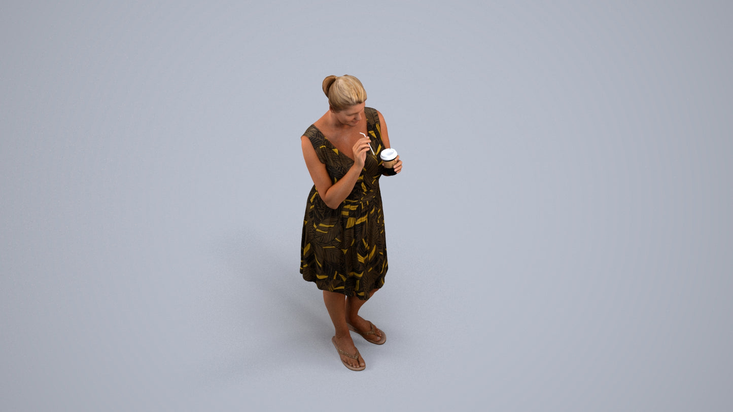 3D people model woman casual standing, scanned human for 3ds Max rendering, back view render
