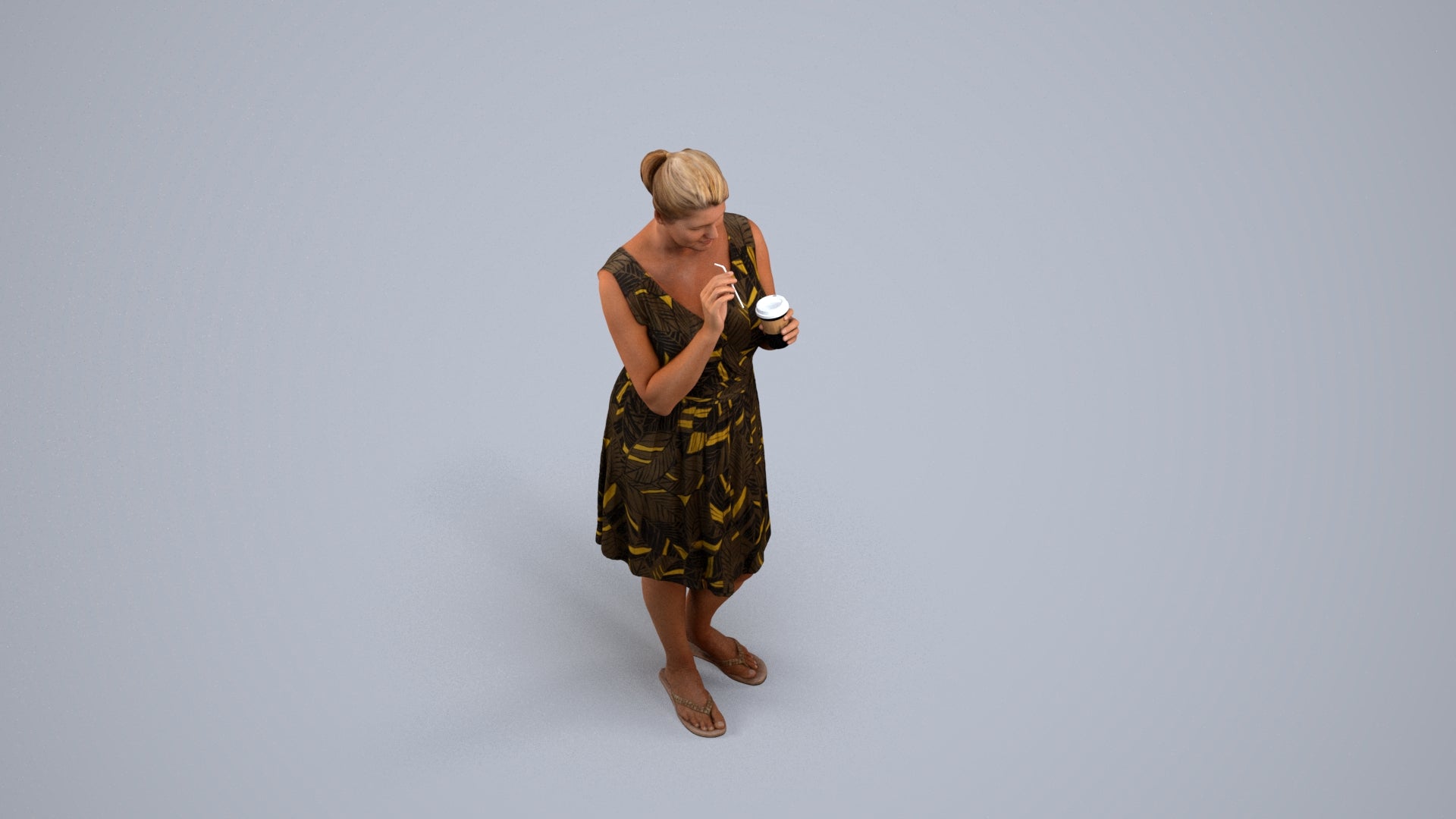 3D people model woman casual standing, scanned human for 3ds Max rendering, back view render
