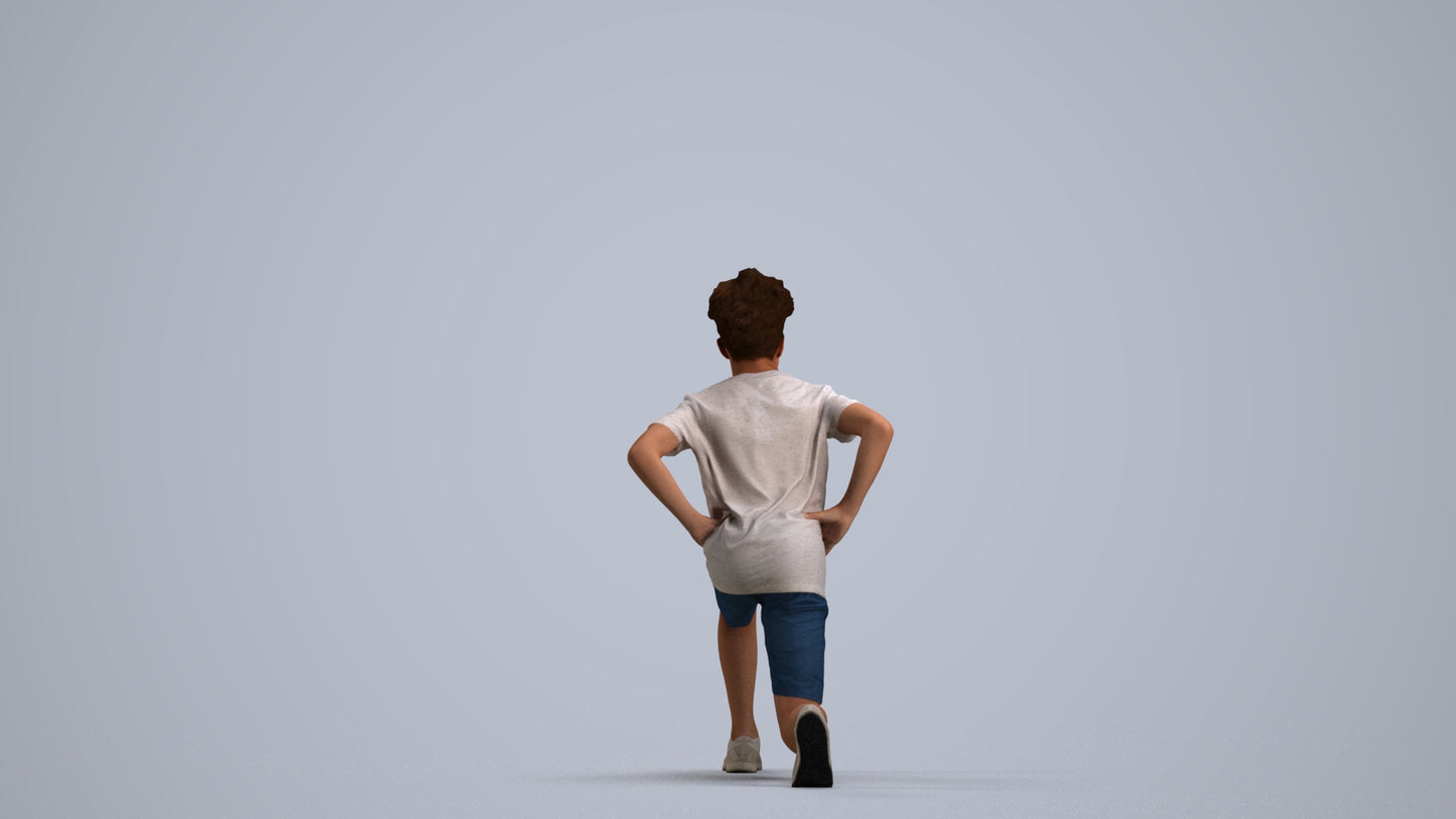 3D people model boy casual kids, scanned human for 3ds Max rendering, front view render