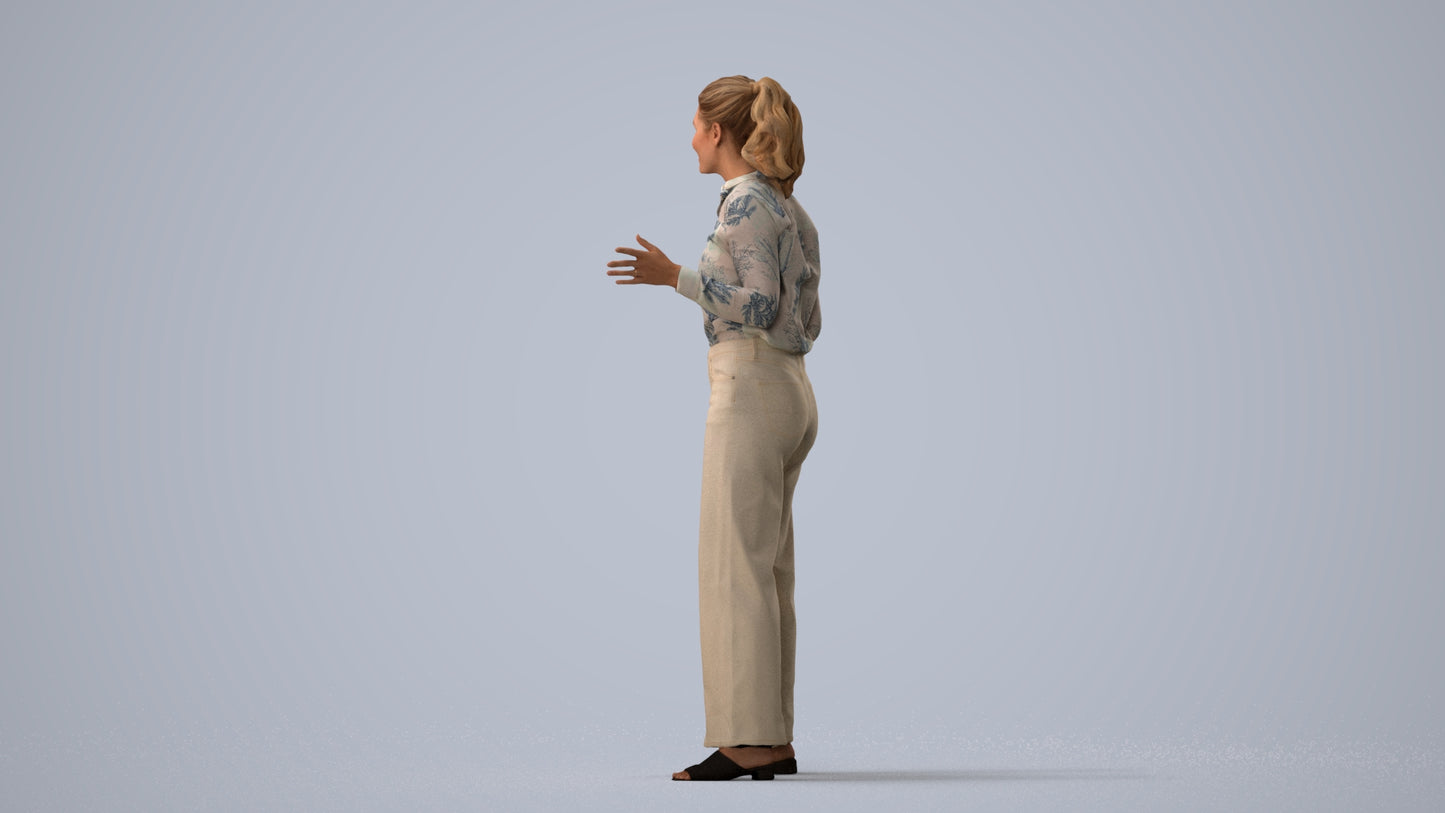 scanned 3D woman casual standing, photogrammetry people for Enscape and V-Ray, three-quarter view render