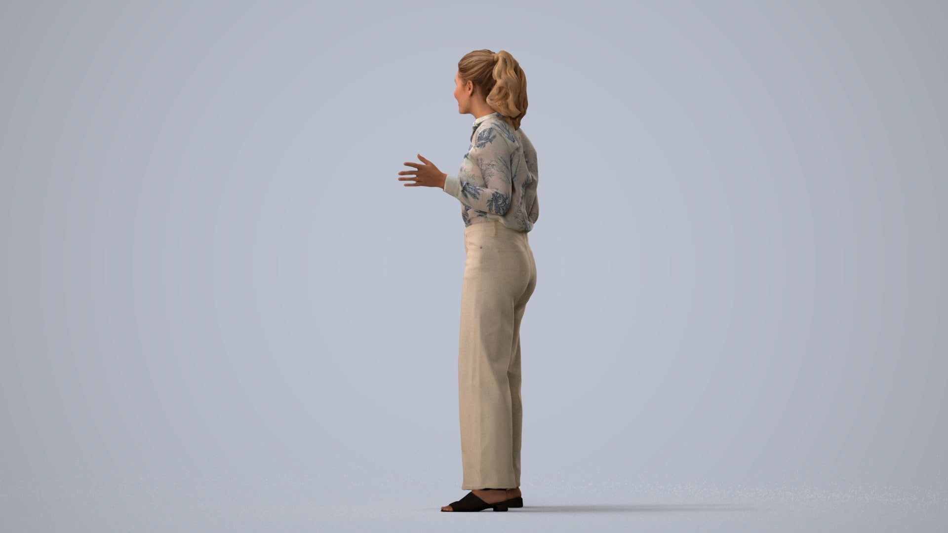 scanned 3D woman casual standing, photogrammetry people for Enscape and V-Ray, three-quarter view render