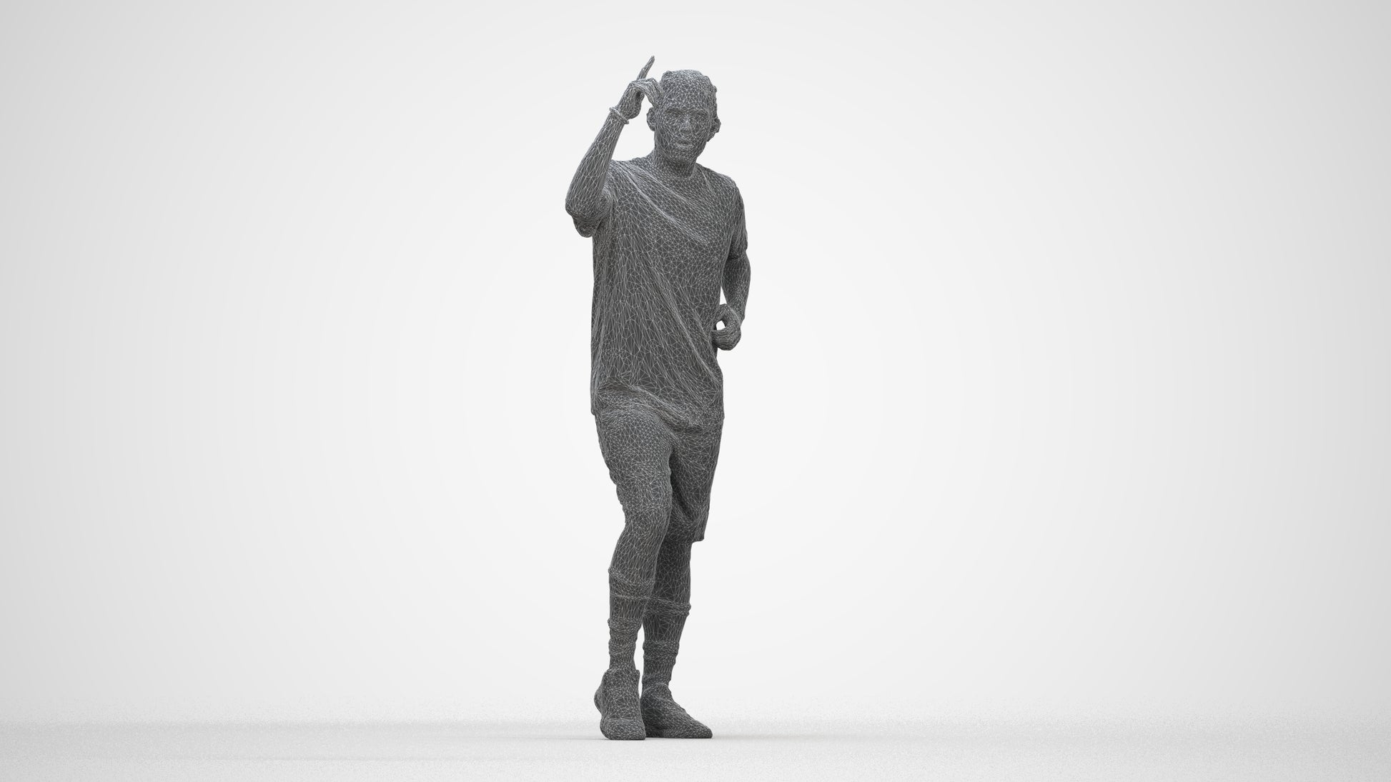 3D human model man sport, photogrammetry scanned person for archviz, wireframe back view