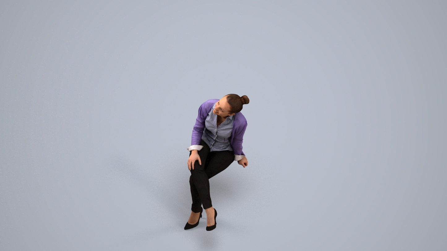 scanned 3D woman business sitting, photogrammetry people for Enscape and V-Ray, back view render