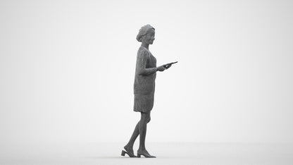 realistic 3D people woman business standing, render-ready for V-Ray and Corona, FBX OBJ, wireframe side view