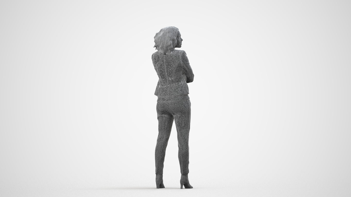 scanned 3D woman business standing, photogrammetry people for Enscape and V-Ray, wireframe side view