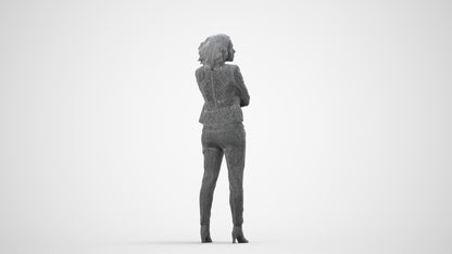 scanned 3D woman business standing, photogrammetry people for Enscape and V-Ray, wireframe side view