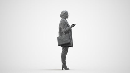 photogrammetry 3D woman business standing, realistic human model archviz FBX, wireframe side view