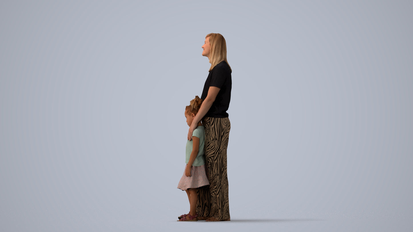 3D people model girl casual kids, scanned human for 3ds Max rendering, three-quarter view render