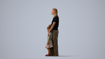 3D people model girl casual kids, scanned human for 3ds Max rendering, three-quarter view render