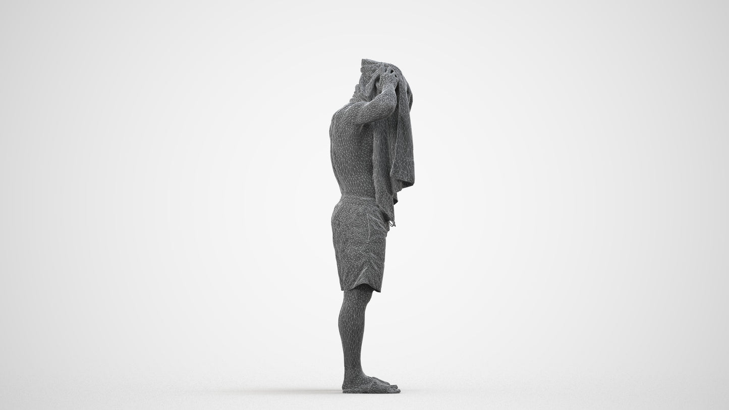 3D scanned man pool sport, photorealistic archviz people for Enscape and SketchUp, wireframe side view