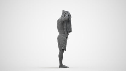3D scanned man pool sport, photorealistic archviz people for Enscape and SketchUp, wireframe side view