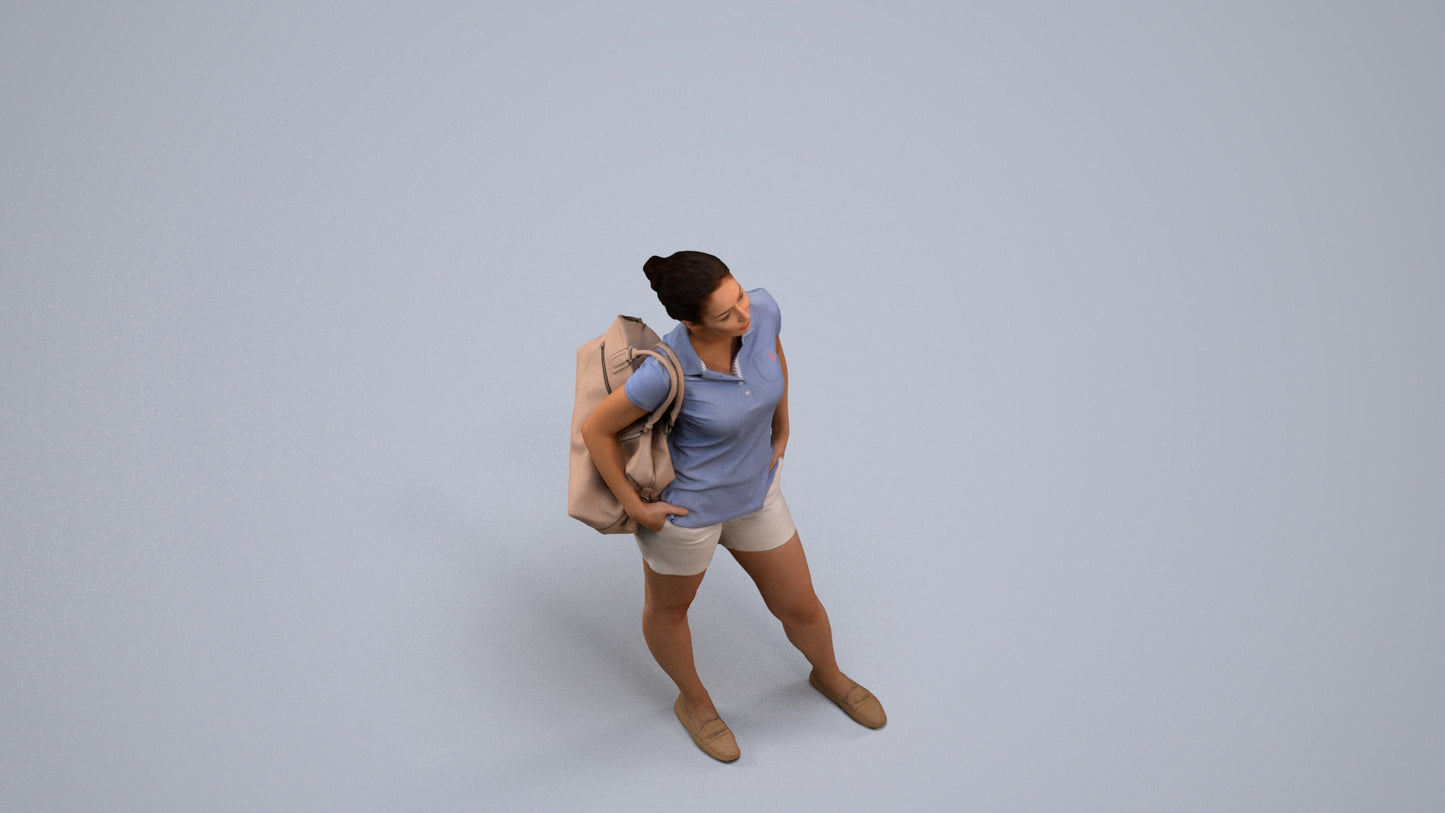 3D scanned woman standing casual, photorealistic archviz people for Enscape and SketchUp, back view render