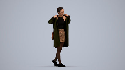 3D human model woman casual walking, photogrammetry scanned person for archviz, standing pose render