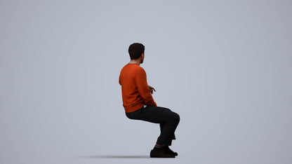 photogrammetry 3D man casual sitting, realistic human model archviz FBX, side view render