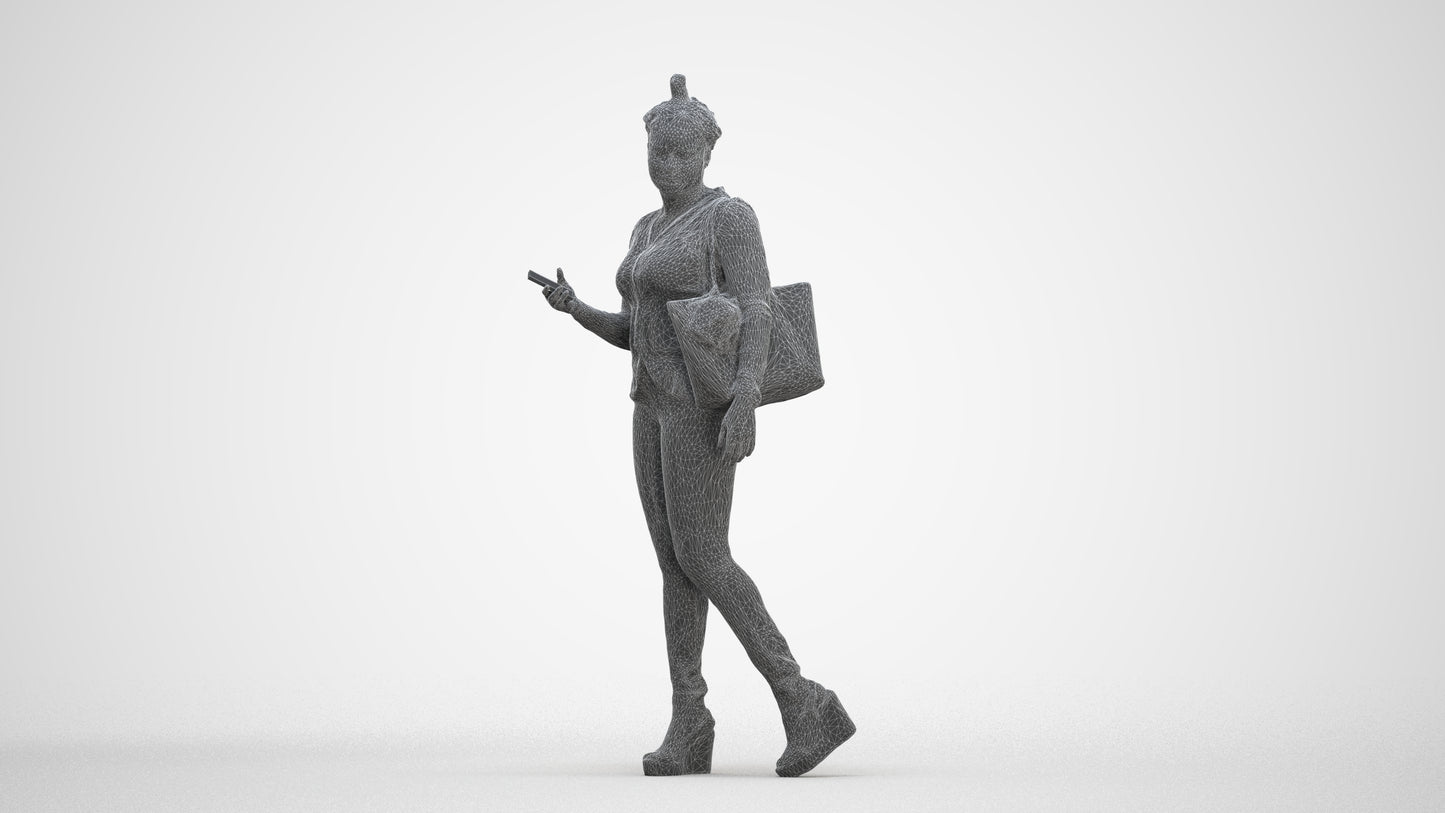photogrammetry 3D woman casual walking, realistic human model archviz FBX, three-quarter front view render
