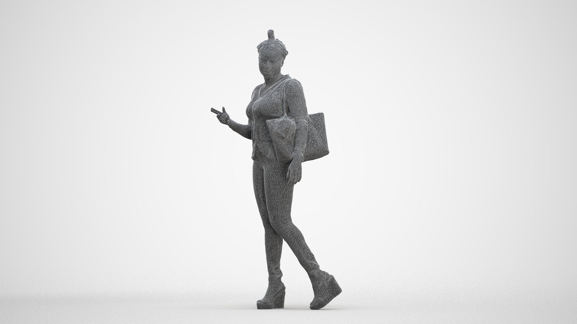 photogrammetry 3D woman casual walking, realistic human model archviz FBX, three-quarter front view render