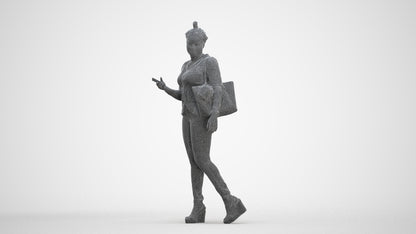photogrammetry 3D woman casual walking, realistic human model archviz FBX, three-quarter front view render