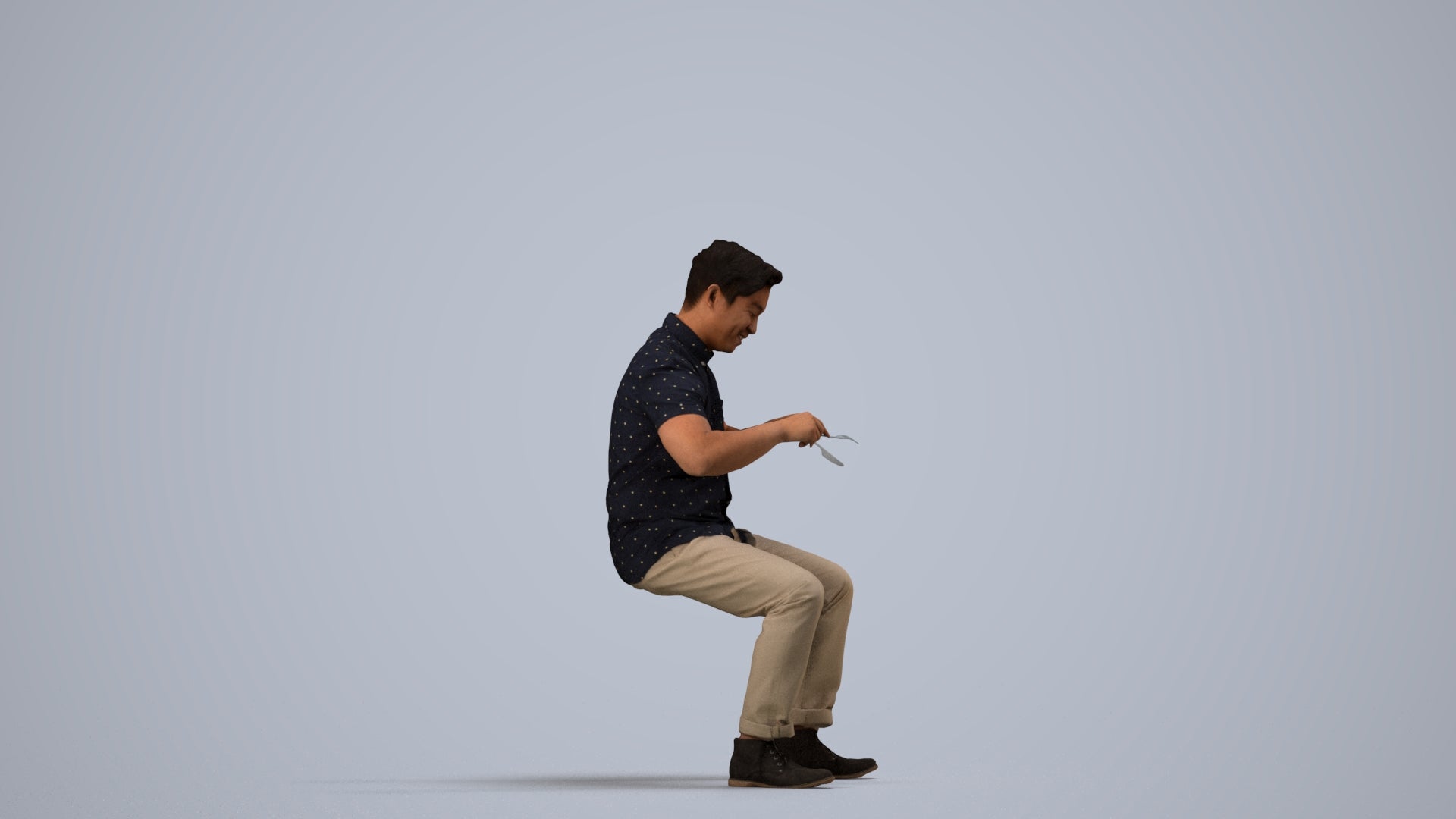 scanned 3D man casual business, photogrammetry people for Enscape and V-Ray, side view render