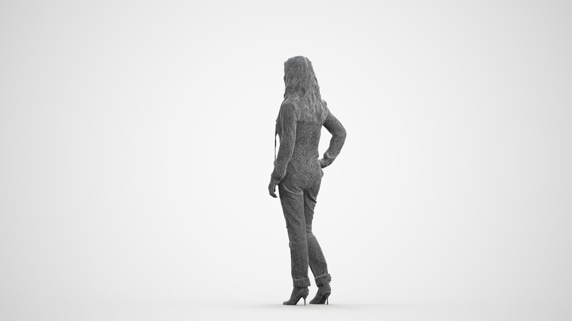 3D people model woman casual standing, scanned human for 3ds Max rendering, wireframe front view