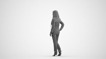 3D people model woman casual standing, scanned human for 3ds Max rendering, wireframe front view