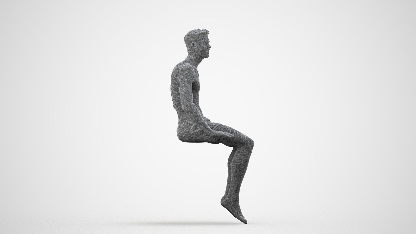 realistic 3D man pool, scanned archviz people for Blender and 3ds Max, wireframe side view
