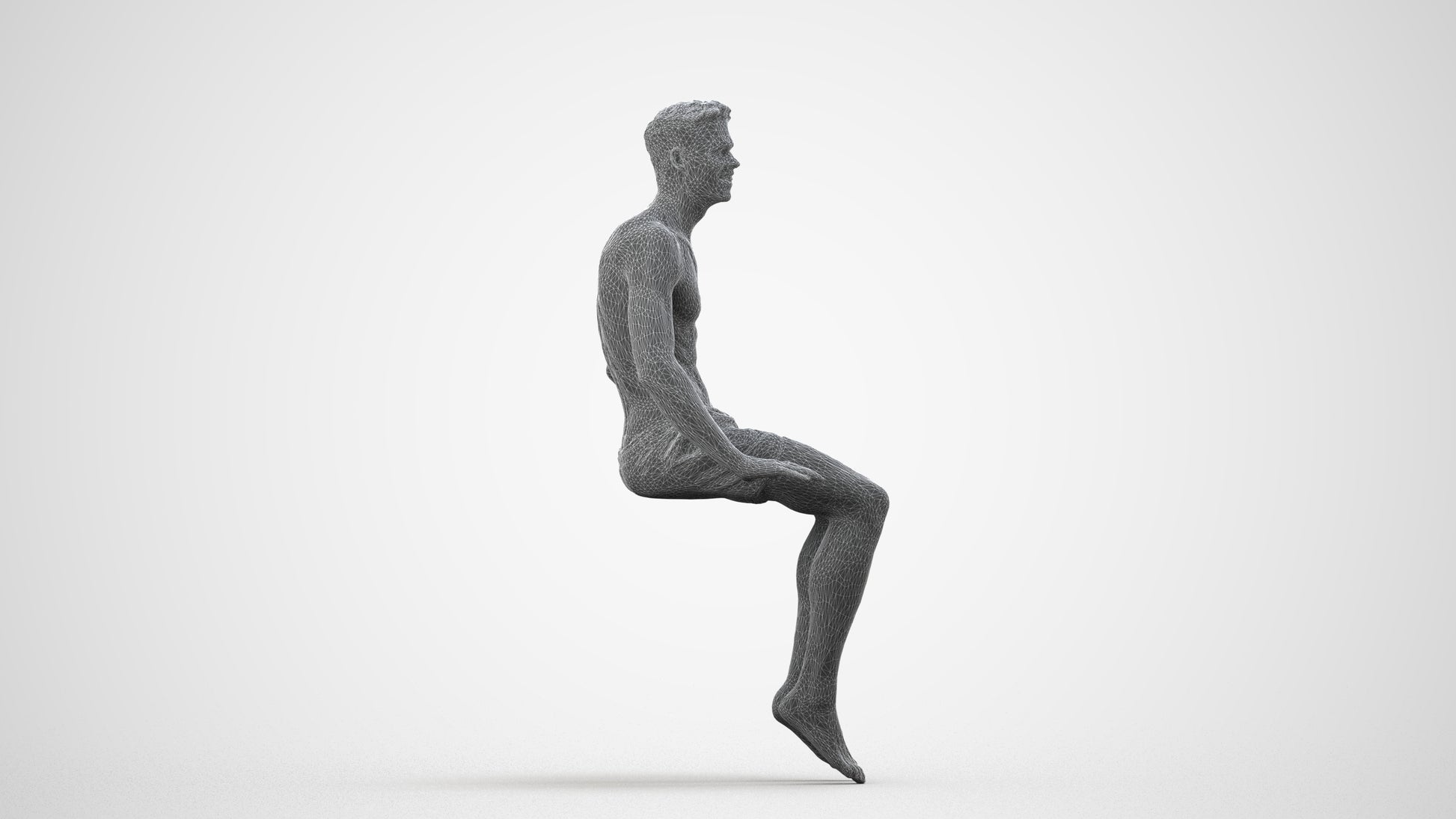 realistic 3D man pool, scanned archviz people for Blender and 3ds Max, wireframe side view