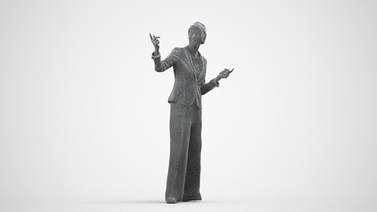 scanned 3D woman business, photogrammetry people for Enscape and V-Ray, wireframe side view