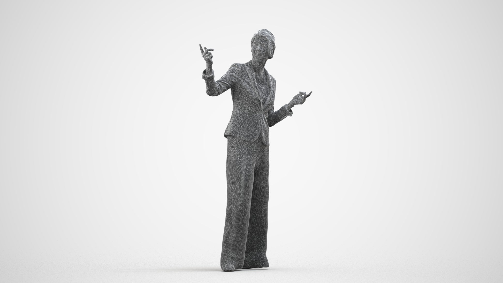 scanned 3D woman business, photogrammetry people for Enscape and V-Ray, wireframe side view