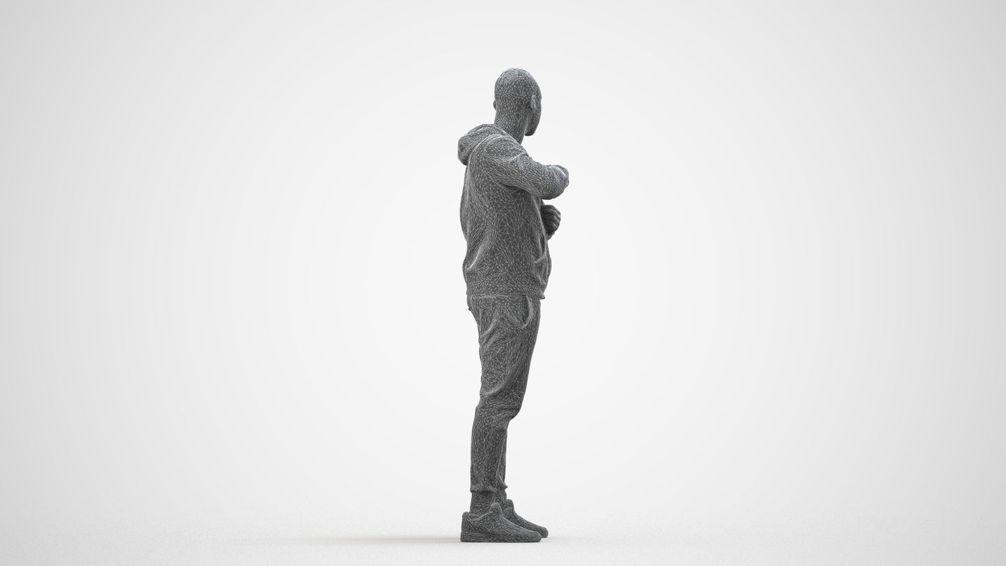 photogrammetry 3D man sport standing, realistic human model archviz FBX, wireframe side view