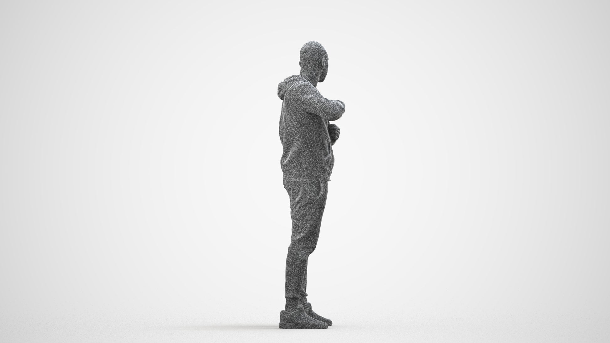 photogrammetry 3D man sport standing, realistic human model archviz FBX, wireframe side view