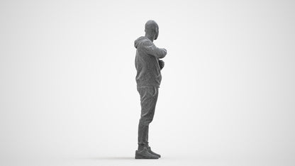 photogrammetry 3D man sport standing, realistic human model archviz FBX, wireframe side view