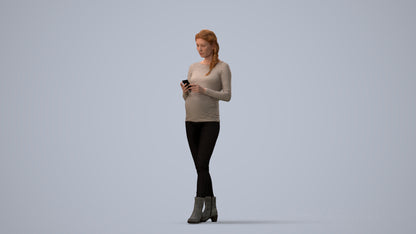 3D scanned woman standing casual, photorealistic archviz people for Enscape and SketchUp, three-quarter view render