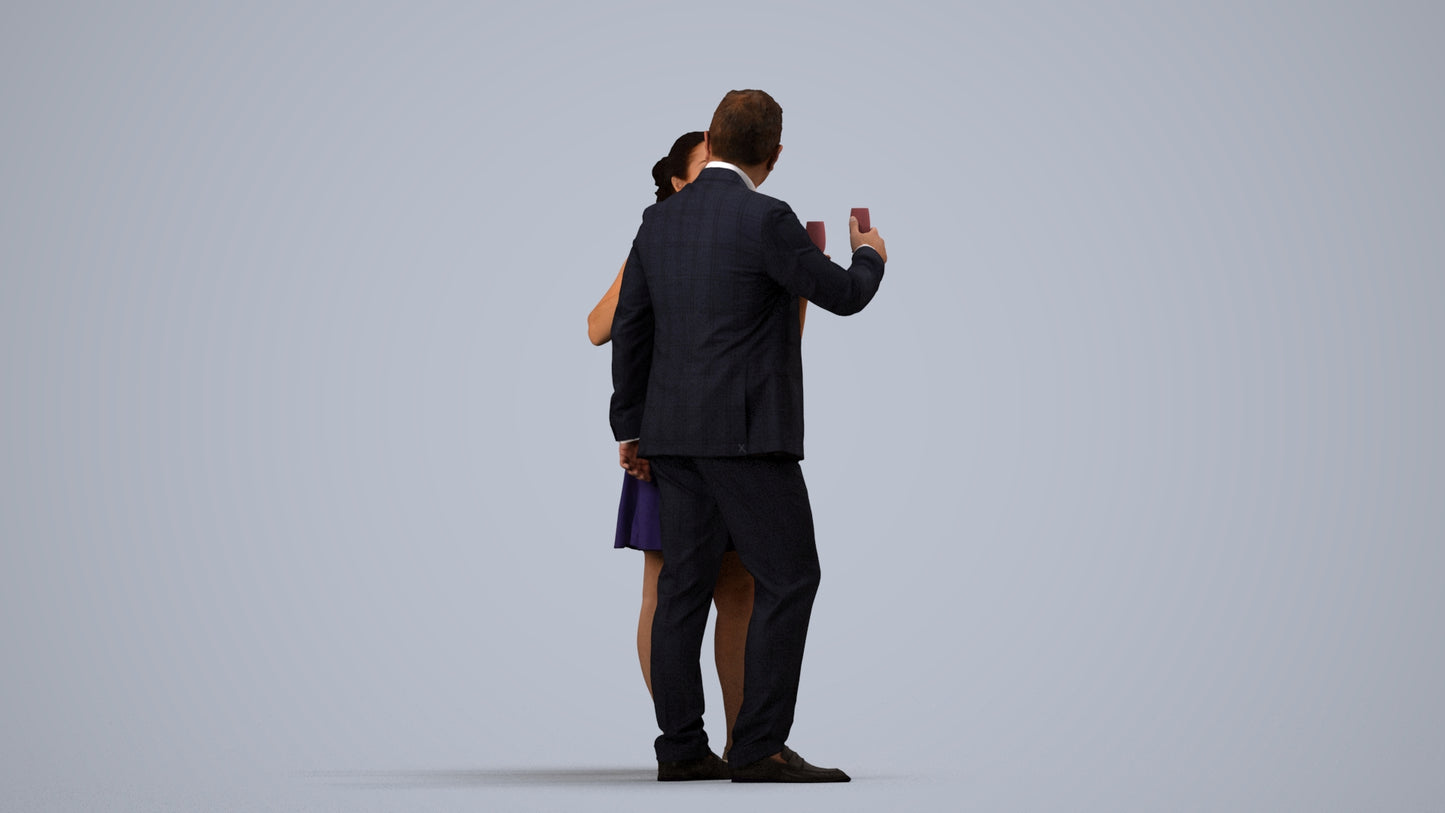 photogrammetry 3D woman formal couple, realistic human model archviz FBX, side view render
