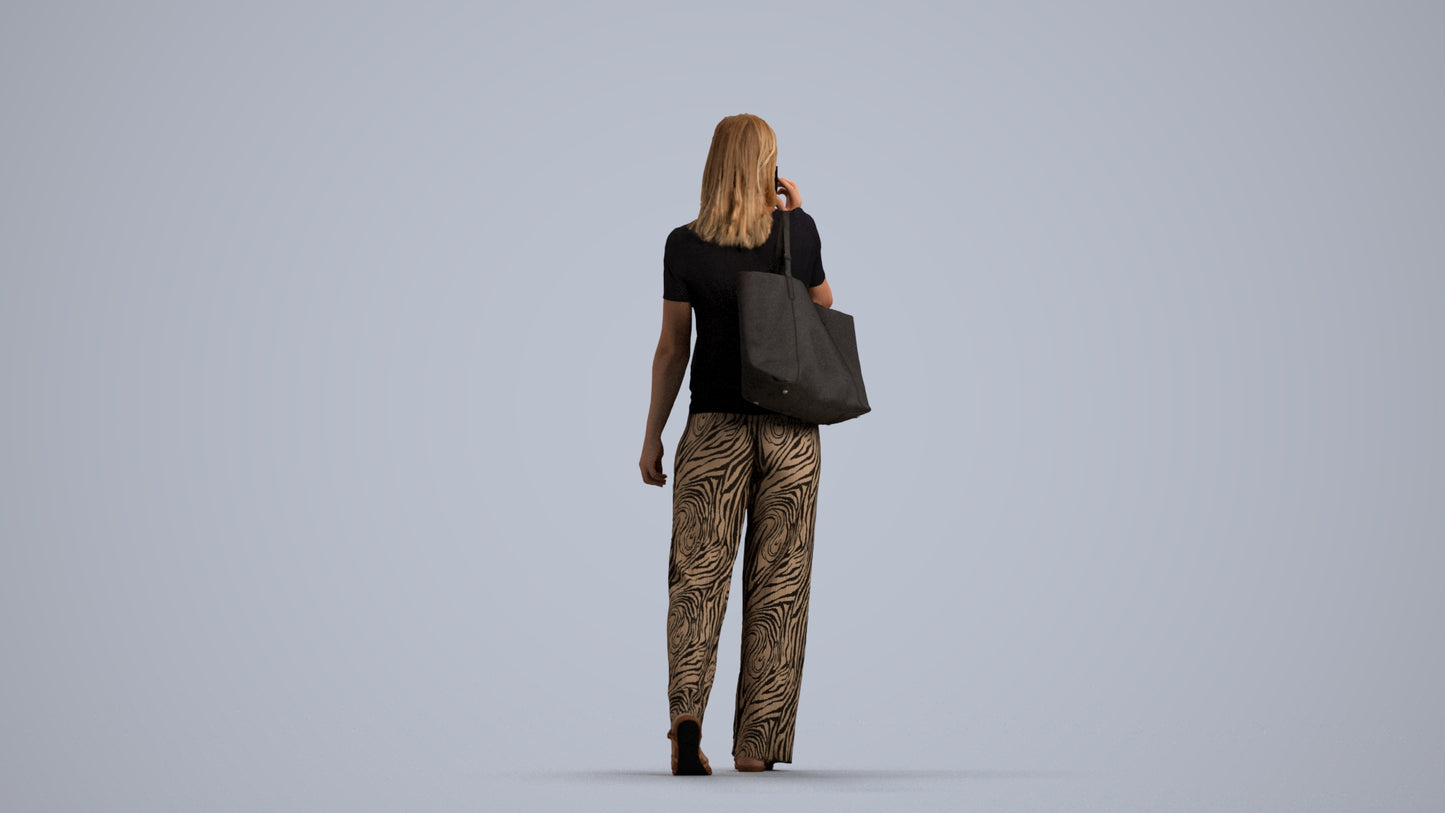 realistic 3D people woman casual walking, render-ready for V-Ray and Corona, FBX OBJ, front view render