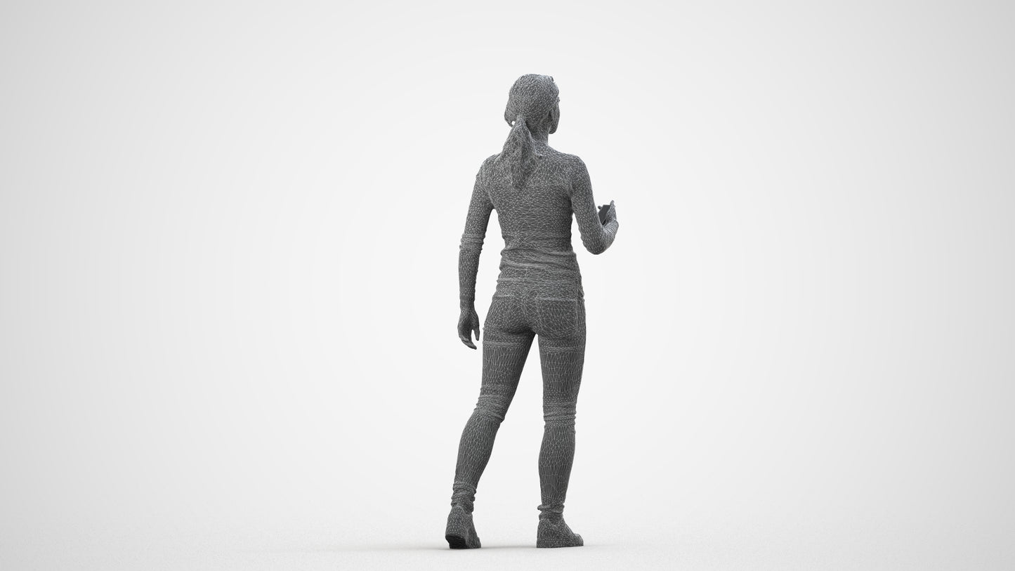 realistic 3D people woman casual walking, render-ready for V-Ray and Corona, FBX OBJ, wireframe side view