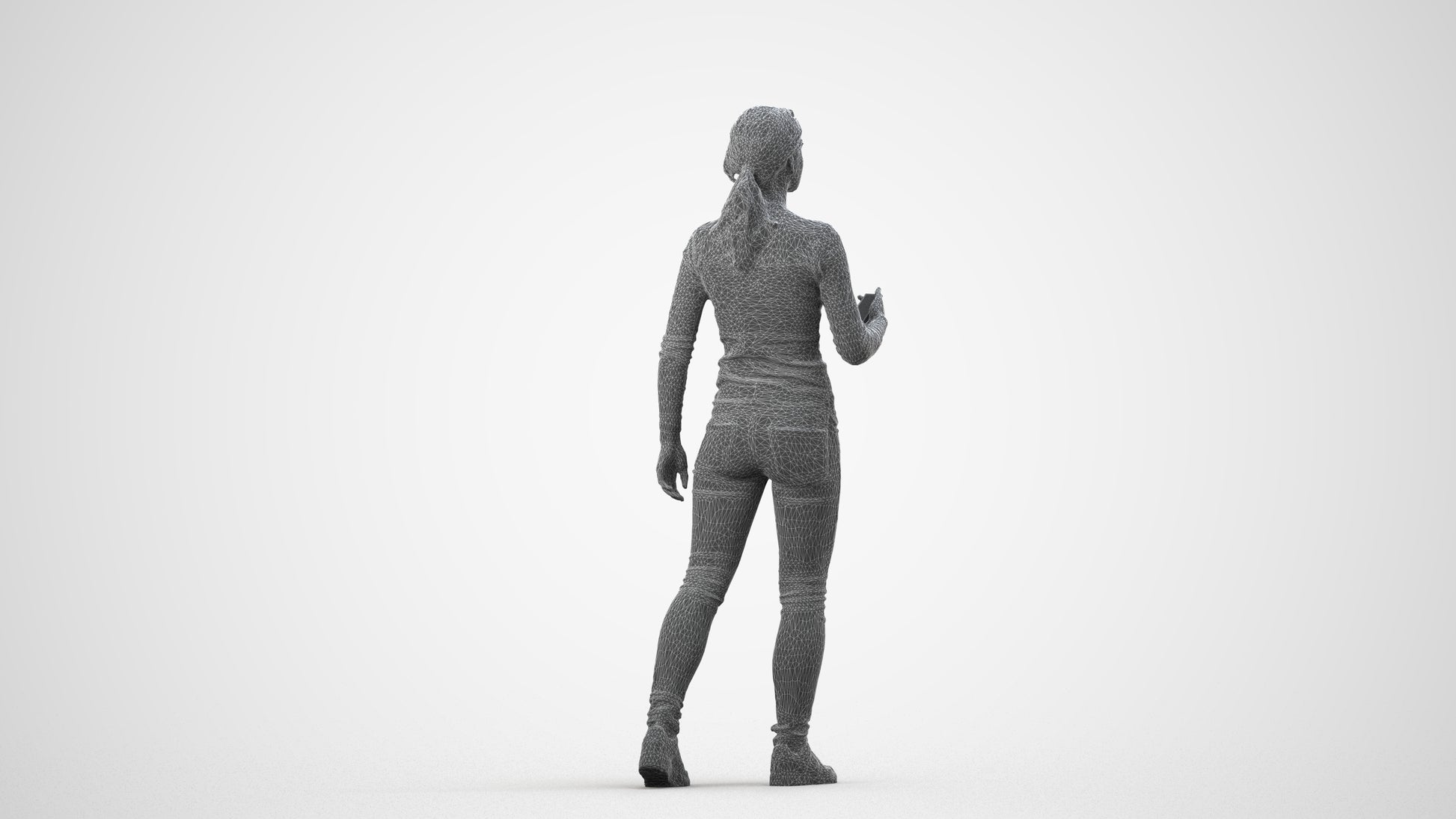 realistic 3D people woman casual walking, render-ready for V-Ray and Corona, FBX OBJ, wireframe side view