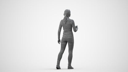 realistic 3D people woman casual walking, render-ready for V-Ray and Corona, FBX OBJ, wireframe side view
