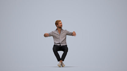 realistic 3D man casual sitting, scanned archviz people for Blender and 3ds Max, top-down view render