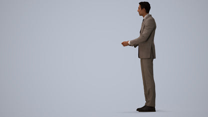 3D human model man business, photogrammetry scanned person for archviz, three-quarter view render