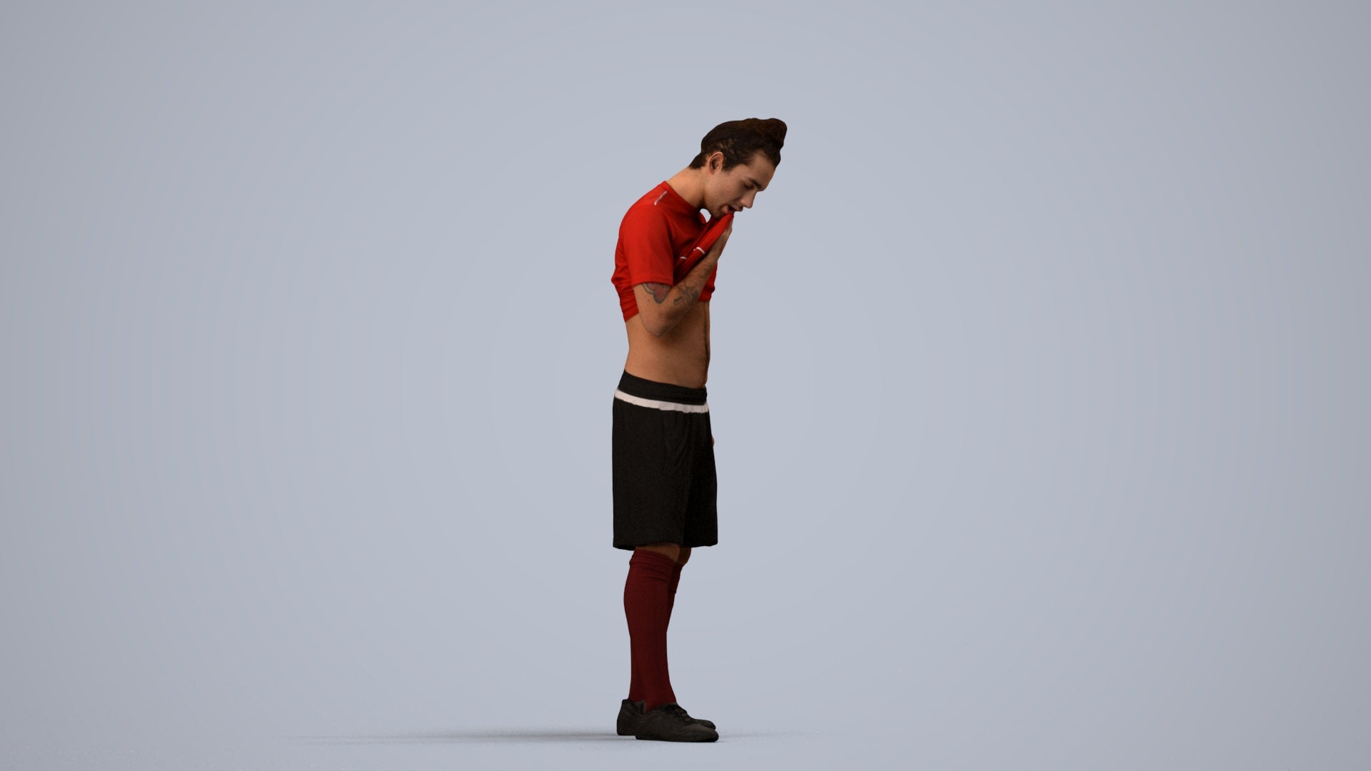 3D human model man sport, photogrammetry scanned person for archviz, side view render