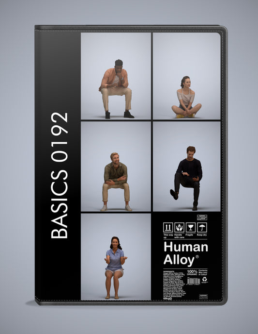 realistic 3D people sitting set, 5 render-ready models for V-Ray and Corona