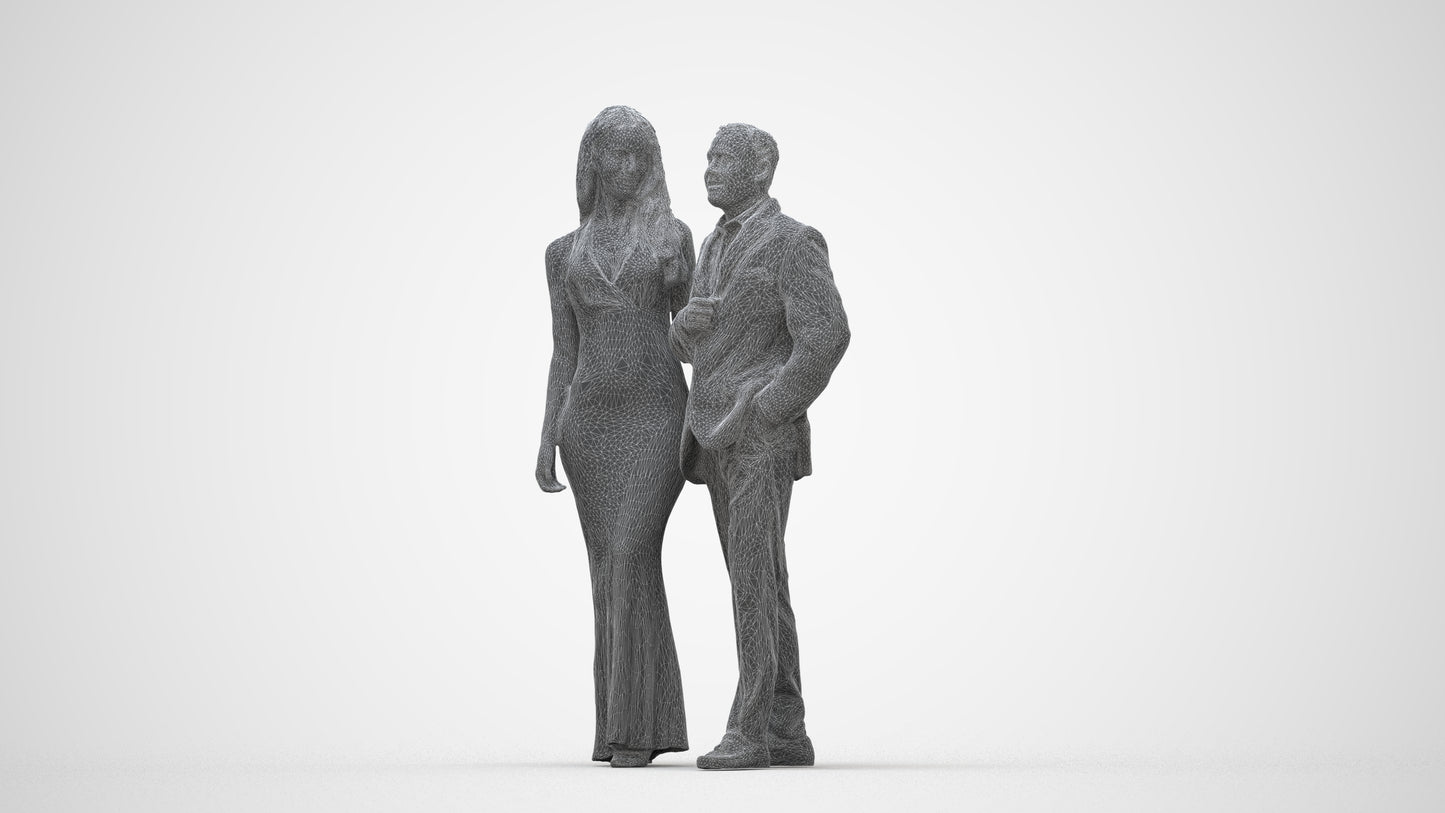 3D human model woman formal couple, photogrammetry scanned person for archviz, wireframe back view