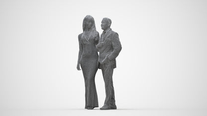 3D human model woman formal couple, photogrammetry scanned person for archviz, wireframe back view