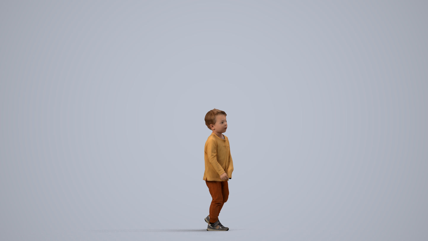 3D people model boy casual kids, scanned human for 3ds Max rendering, side view render
