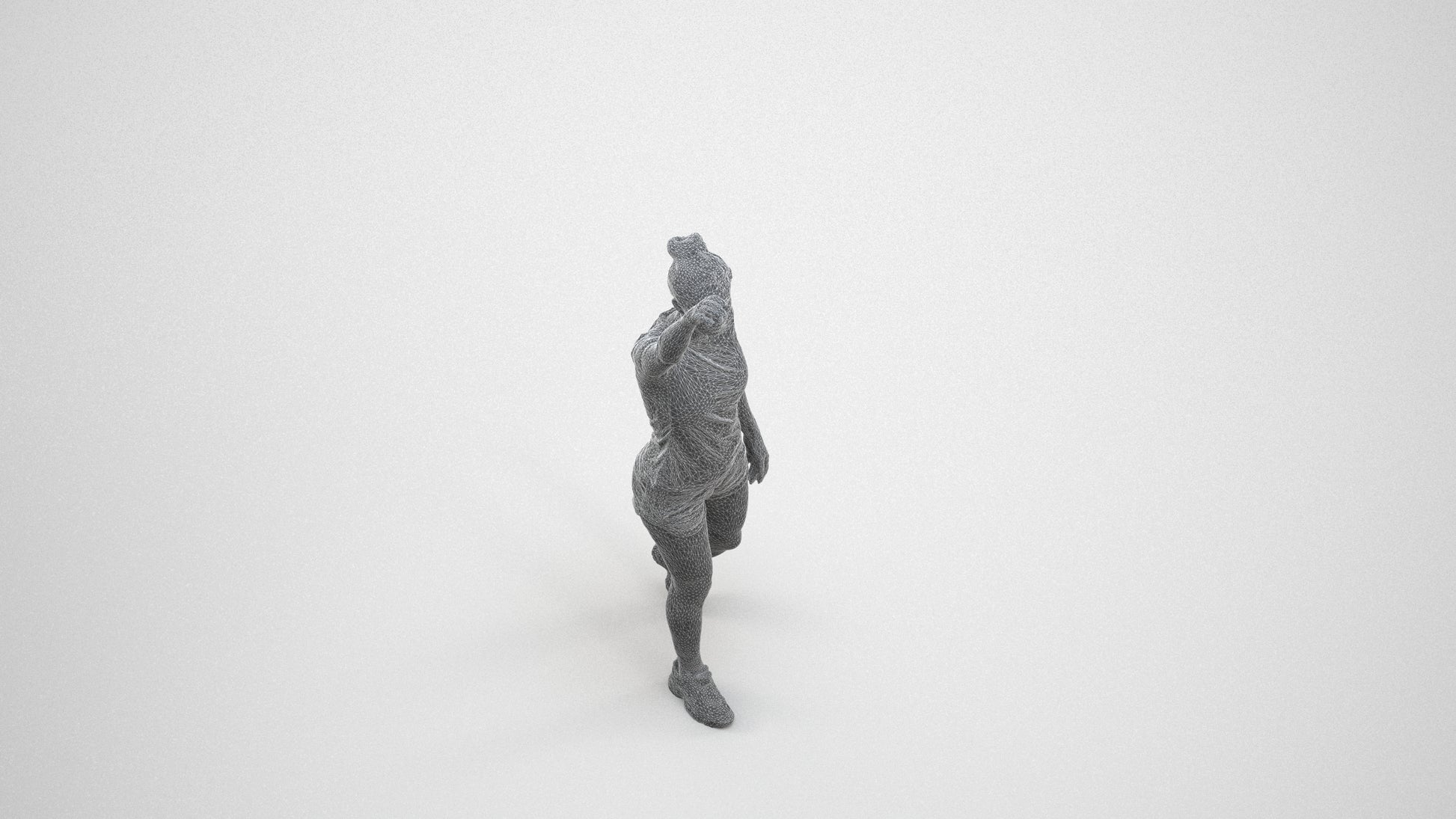 3D human model woman sport, photogrammetry scanned person for archviz, wireframe three-quarter view