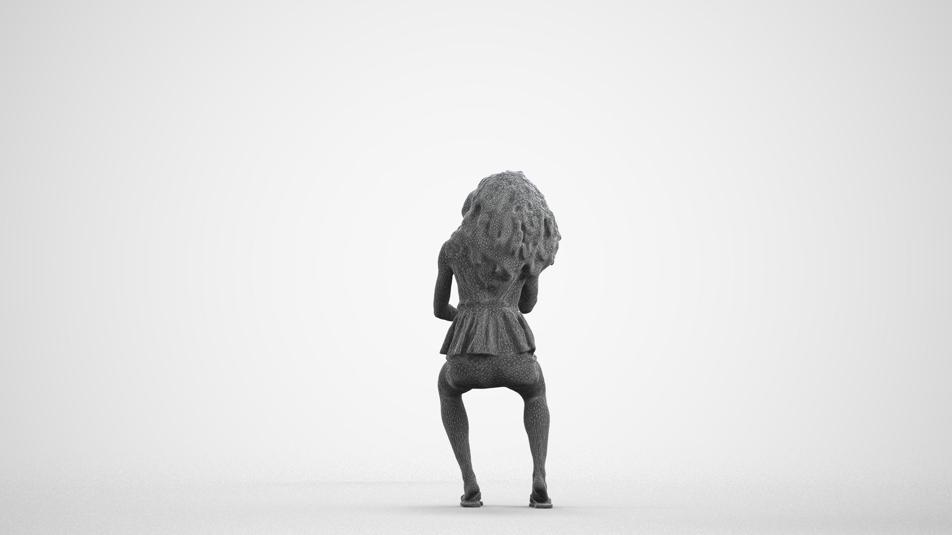 scanned 3D woman casual sitting, photogrammetry people for Enscape and V-Ray, wireframe front view