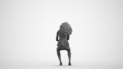 scanned 3D woman casual sitting, photogrammetry people for Enscape and V-Ray, wireframe front view