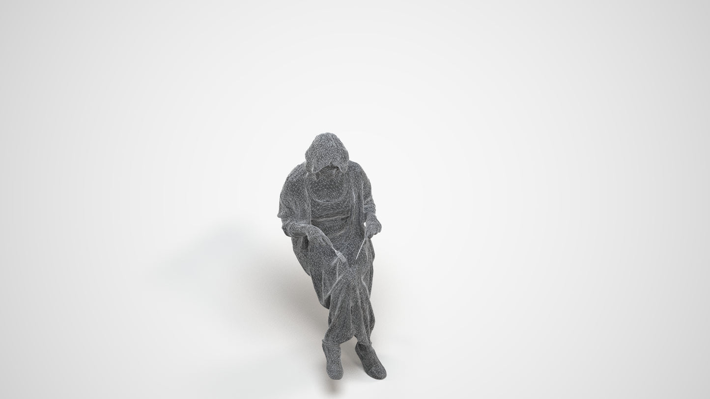 photogrammetry 3D woman casual sitting, realistic human model archviz FBX, wireframe three-quarter view
