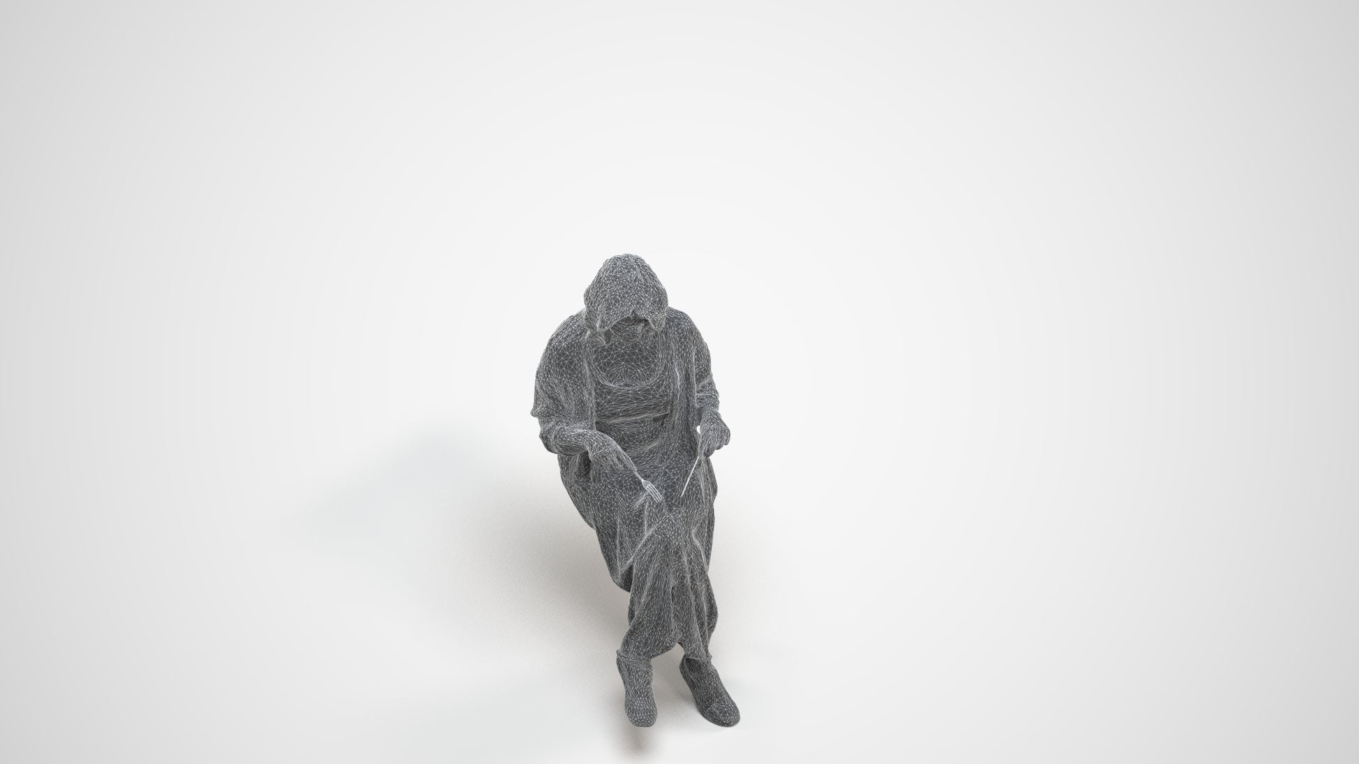 photogrammetry 3D woman casual sitting, realistic human model archviz FBX, wireframe three-quarter view