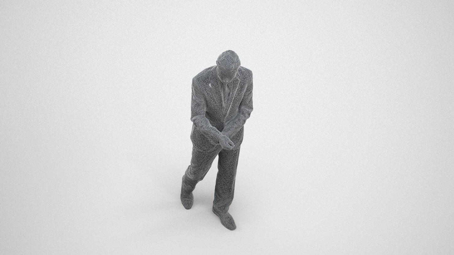 photogrammetry 3D man business, realistic human model archviz FBX, wireframe three-quarter view